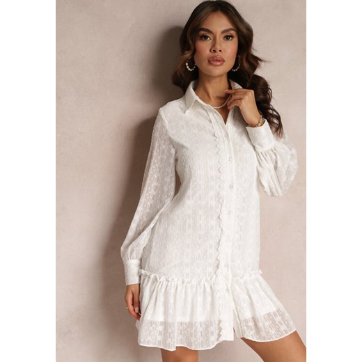 Biała Koronkowa Sukienka Koszulowa z Falbanką Saniah Renee L renee.pl okazyjna cena