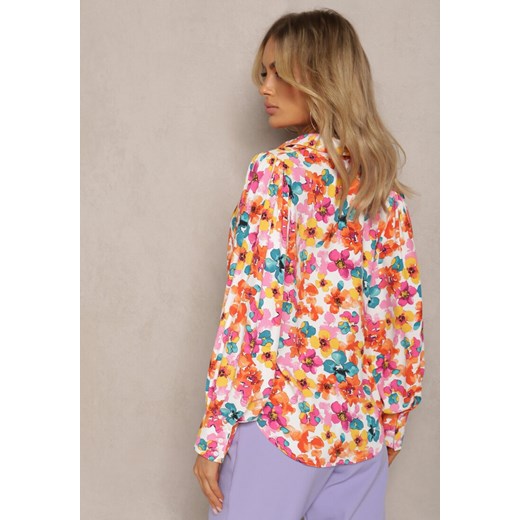 Biało-Pomarańczowa Kwiecista Koszula z Guzikami Phello Renee M wyprzedaż renee.pl