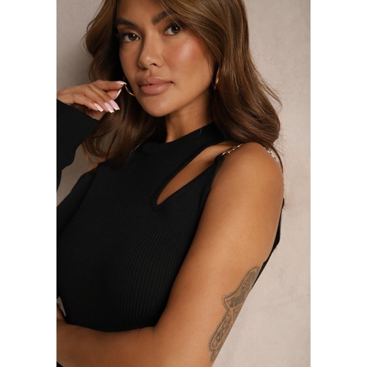 Czarna Dzianinowa Sukienka z Wycięciami Emberleigh Renee ONE SIZE okazja renee.pl