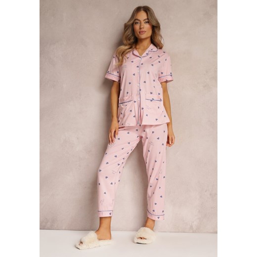Różowy 2-częściowy Komplet Piżamowy z Koszulą na Guziki i Spodniami z Gumką w Renee M wyprzedaż renee.pl