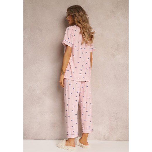 Różowy 2-częściowy Komplet Piżamowy z Koszulą na Guziki i Spodniami z Gumką w Renee L wyprzedaż renee.pl