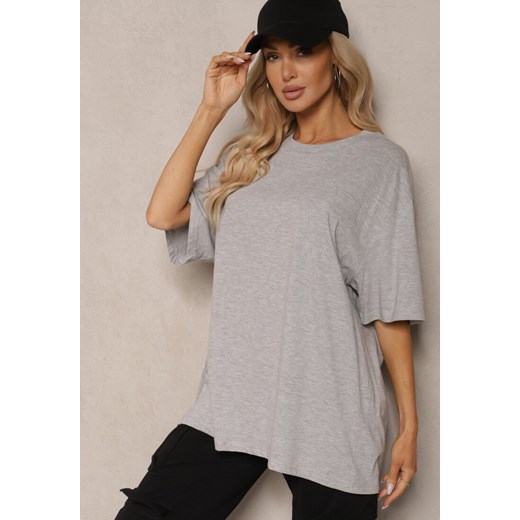 Szary Bawełniany T-shirt Oversize Thenika ze sklepu renee.pl w kategorii Bluzki damskie - zdjęcie 179854305