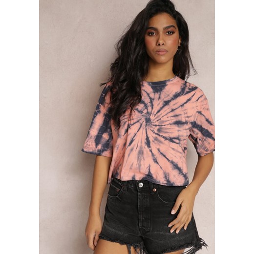 Różowy Krótki T-shirt z Printem Tie-Dye Lanay Renee 2XL okazja renee.pl