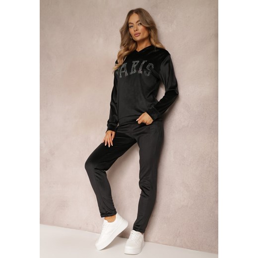 Czarny 2-częściowy Welurowy Komplet Dresowy z Bluzą i Spodniami Yamiya ze sklepu renee.pl w kategorii Dresy damskie - zdjęcie 179855065