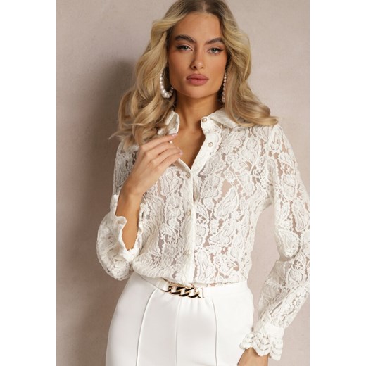 Biała Koszula Koronkowa na Guziki Acameda ze sklepu renee.pl w kategorii Koszule damskie - zdjęcie 179855147