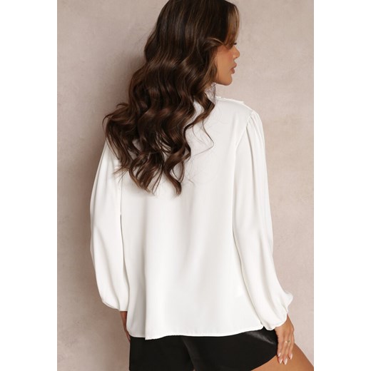 Biała Elegancka Bluzka z Marszczeniem i Zakładką Blusai Renee ONE SIZE wyprzedaż renee.pl