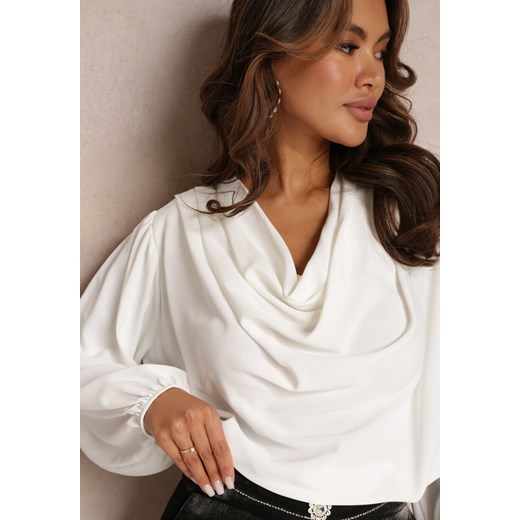 Biała Elegancka Bluzka z Marszczeniem i Zakładką Blusai Renee ONE SIZE okazja renee.pl