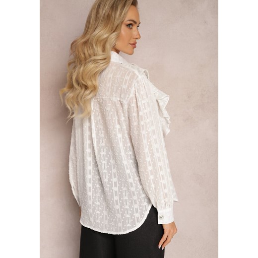 Biała Koszula Plumeti z Falbanką i Metaliczną Nitką Eutria Renee M wyprzedaż renee.pl