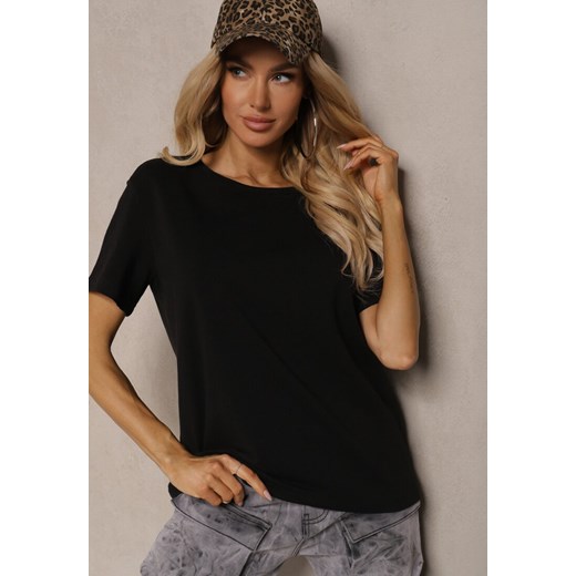 Czarny T-shirt z Krótkim Rękawem i Okrągłym Dekoltem Volksa ze sklepu renee.pl w kategorii Bluzki damskie - zdjęcie 179858857