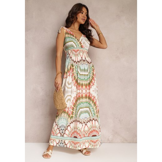 Zielona Sukienka z Wiskozy ze Wzorem Tie Dye z Gumką w Talii Brisea ze sklepu renee.pl w kategorii Sukienki - zdjęcie 179859386
