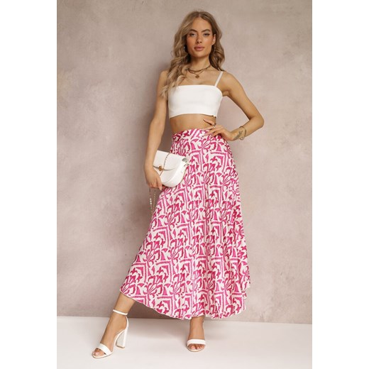 Fuksjowa Plisowana Spódnica Maxi w Fantazyjny Print Maritha ze sklepu renee.pl w kategorii Spódnice - zdjęcie 179861465