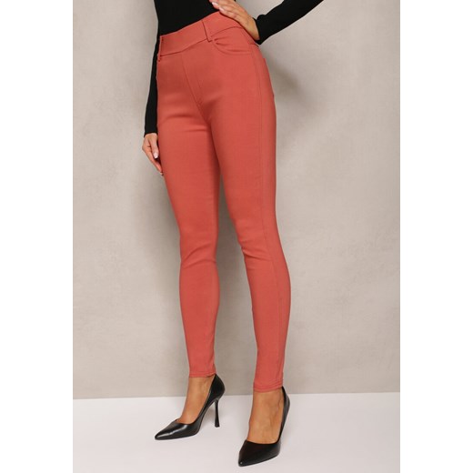 Pomarańczowe Spodnie Skinny z Talią High Waist Malga ze sklepu renee.pl w kategorii Spodnie damskie - zdjęcie 179865407