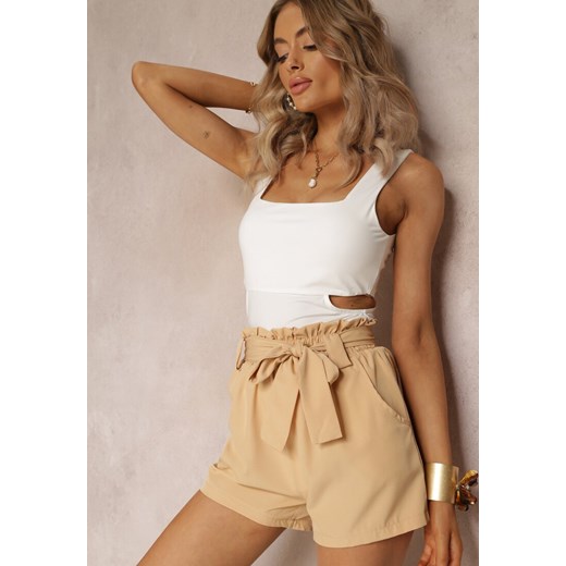 Beżowe Szorty High Waist z Materiałowym Paskiem i Kieszeniami Leonitte ze sklepu renee.pl w kategorii Szorty - zdjęcie 179865815
