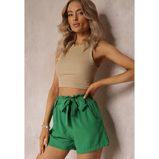 Zielone Szorty High Waist z Materiałowym Paskiem i Kieszeniami Leonitte ze sklepu renee.pl w kategorii Szorty - zdjęcie 179865825