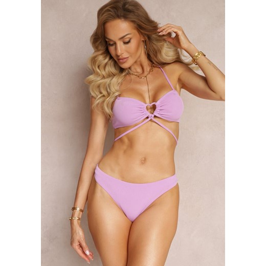 Fioletowe Dwuczęściowe Bikini Wiązane na Szyi z Głębokim Wycięciem Magdalena ze sklepu renee.pl w kategorii Stroje kąpielowe - zdjęcie 179866396
