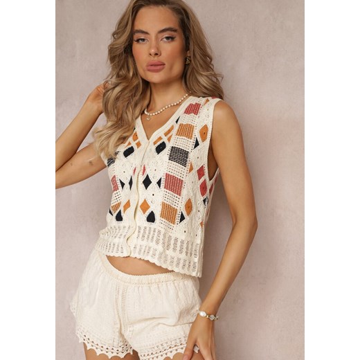 Bluzka damska Renee bawełniana z haftem biała casual 