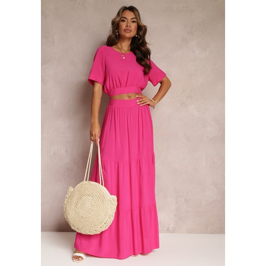 Fuksjowy Komplet z Wiskozy 2-Częściowy Top i Spódnica z Falbankami Jakki ze sklepu renee.pl w kategorii Komplety i garnitury damskie - zdjęcie 179867386