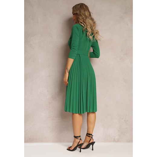 Sukienka Renee elegancka z długim rękawem z paskami z okrągłym dekoltem midi 