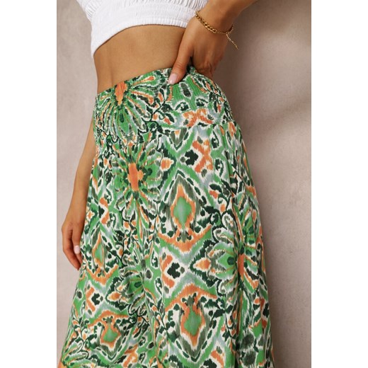 Zielone Szerokie Spodnie w Fantazyjny Print o Długości 7/8 Saru Renee M renee.pl promocja