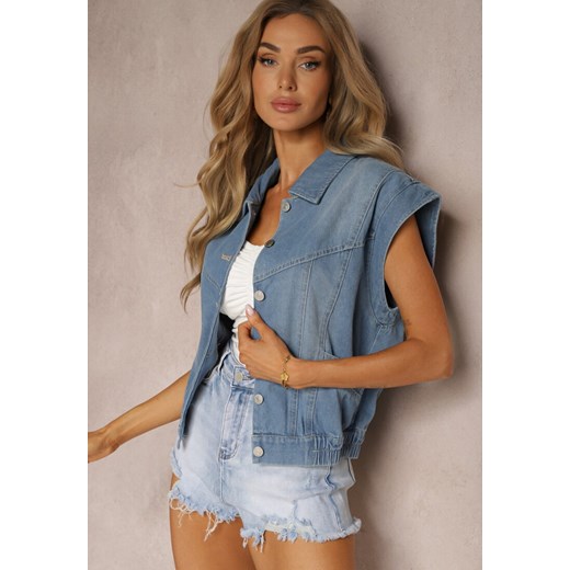 Niebieska Jeansowa Kamizelka z Bawełny Zapinana na Guziki z Kieszeniami Yevani ze sklepu renee.pl w kategorii Kamizelki damskie - zdjęcie 179870018