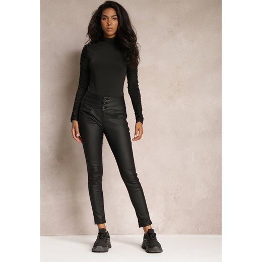 Czarne Spodnie High Waist Skinny z Ekoskóry Opmin ze sklepu renee.pl w kategorii Spodnie damskie - zdjęcie 179871495