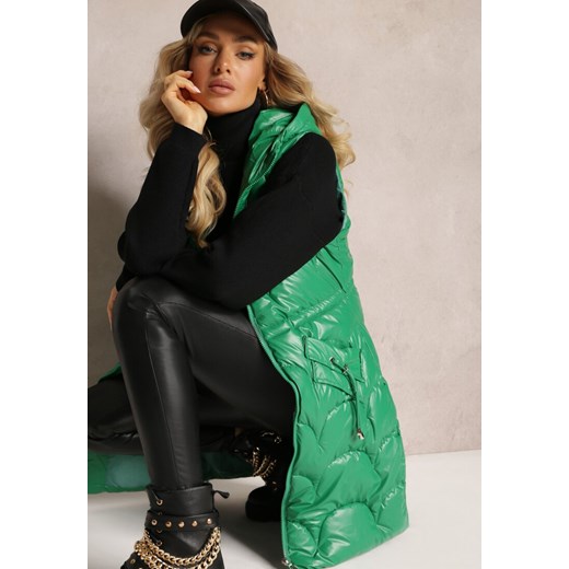 Zielona Kamizelka z Kapturem Zapiana na Suwak z Kieszeniami Halimes ze sklepu renee.pl w kategorii Kamizelki damskie - zdjęcie 179871515