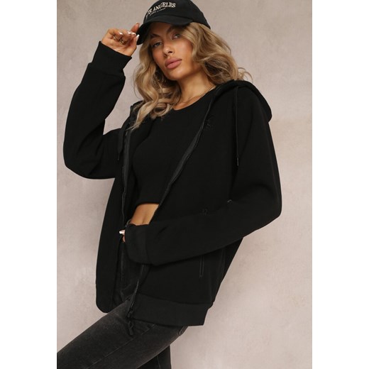 Czarna Sportowa Bluza Zapinana na Suwak z Haftowanym Napisem Kelso ze sklepu renee.pl w kategorii Bluzy damskie - zdjęcie 179871765