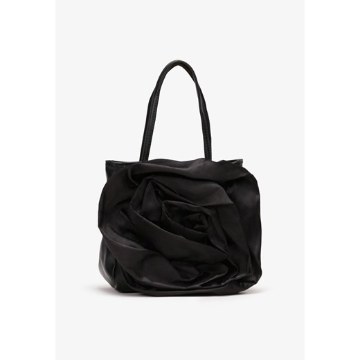 Czarna Torebka z Rączką i Biżuteryjnym Paskiem oraz Kwiatową Aplikacją 3D Cetina ze sklepu renee.pl w kategorii Torby Shopper bag - zdjęcie 179872466