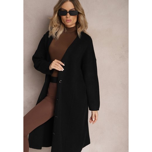 Czarny Długi Kardigan Zapinany Rousalere Renee S promocyjna cena renee.pl