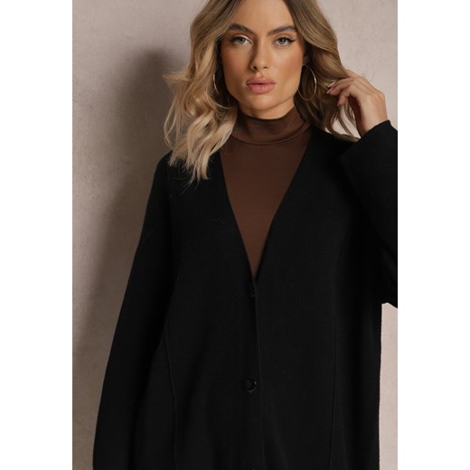 Czarny Długi Kardigan Zapinany Rousalere Renee S promocja renee.pl
