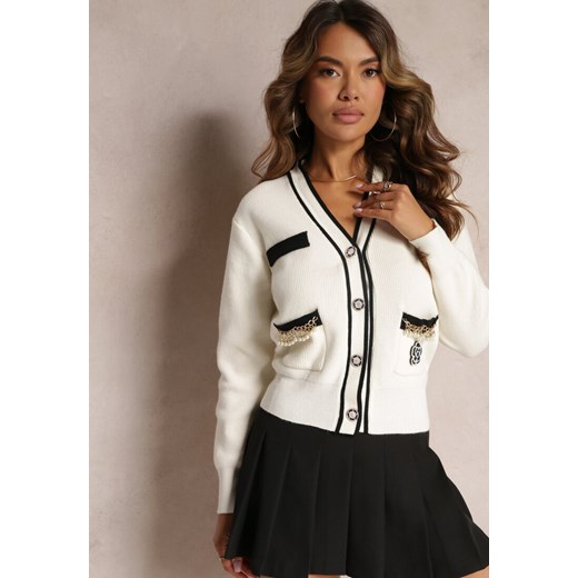 Sweter damski Renee biały z dekoltem w serek 