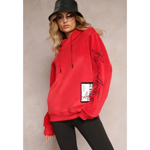 Czerwona Bluza z Polarem i Haftami na Rękawach Janakame ze sklepu renee.pl w kategorii Bluzy damskie - zdjęcie 179873367