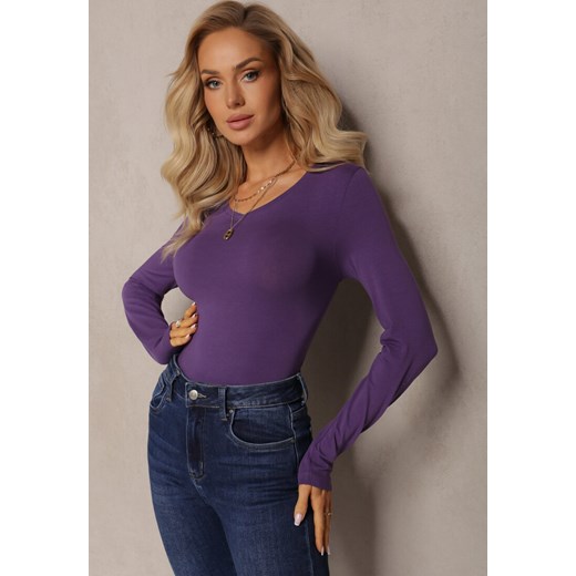 Fioletowa Bluzka Longsleeve z Trójkątnym Dekoltem Fezomia ze sklepu renee.pl w kategorii Bluzki damskie - zdjęcie 179873528