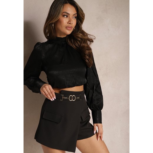 Czarne Spódnico-Szorty High Waist z Metalową Ozdobą w Pasie Derula ze sklepu renee.pl w kategorii Szorty - zdjęcie 179873897