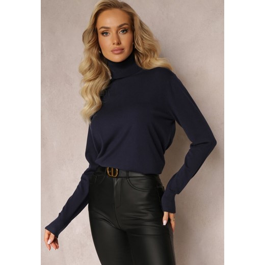 Granatowy Sweter Golf o Dopasowanym Fasonie z Wiskozą Nalexa ze sklepu renee.pl w kategorii Swetry damskie - zdjęcie 179874865