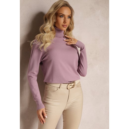 Różowy Sweter Golf o Dopasowanym Fasonie z Wiskozą Nalexa ze sklepu renee.pl w kategorii Swetry damskie - zdjęcie 179874875