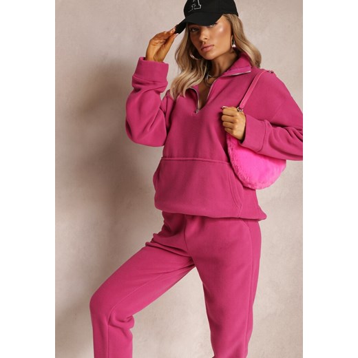 Fuksjowy Komplet Dresowy z Polaru Bluza z Krótkim Suwakiem i Spodnie Joggery Hypamena ze sklepu renee.pl w kategorii Dresy damskie - zdjęcie 179875269