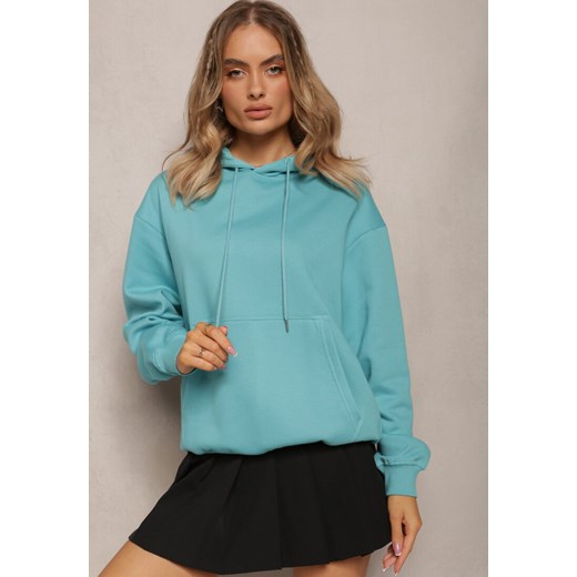 Niebieska  Bluza o Fasonie Klasycznej Kangurki z Kapturem Lunamoon ze sklepu renee.pl w kategorii Bluzy damskie - zdjęcie 179875578