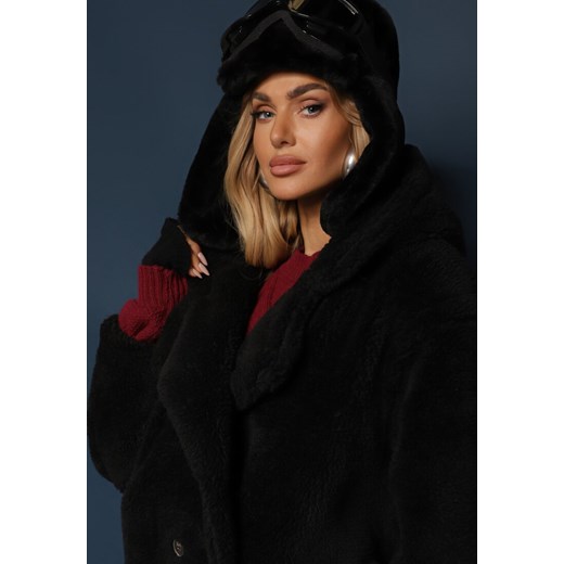 Czarna Futerkowa Kurtka Teddy z Kapturem z Wsuwanymi Kieszeniami Gerovia Renee M renee.pl okazyjna cena