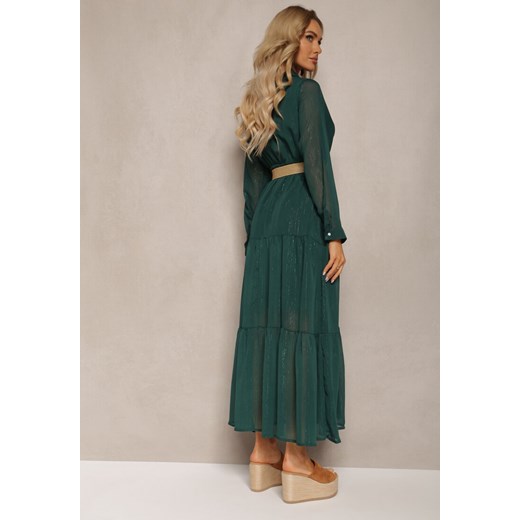 Ciemnozielona Sukienka z Kopertowym Dekoltem i Plecionym Paskiem Velo Renee M okazyjna cena renee.pl