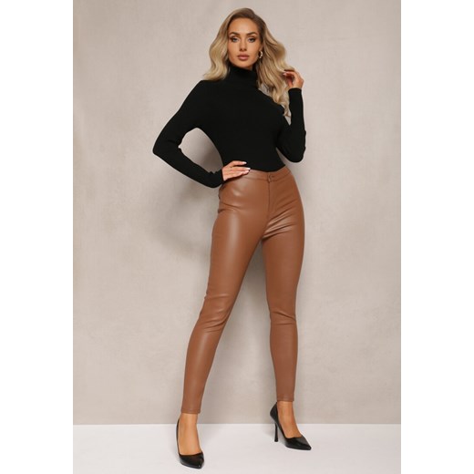 Jasnobrązowe Spodnie z Ekoskóry o Fasonie Skinny Sonowa ze sklepu renee.pl w kategorii Spodnie damskie - zdjęcie 179876646