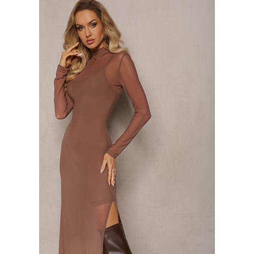 Sukienka brązowa Renee midi na spacer 