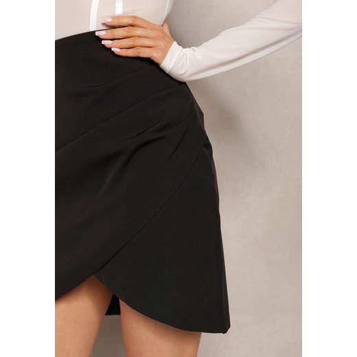 Czarna Asymetryczna Spódnica Kopertowa Mini Sanetta Renee S wyprzedaż renee.pl