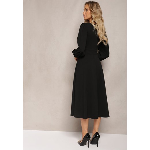 Sukienka Renee rozkloszowana z okrągłym dekoltem z długim rękawem w stylu klasycznym midi 