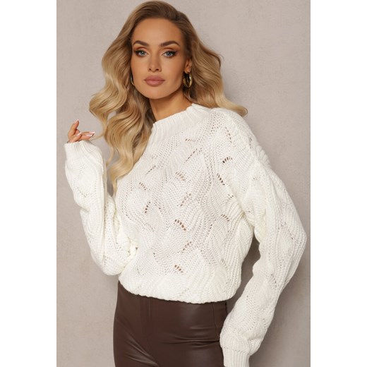 Jasnobeżowy Sweter Oversize z Ozdobnym Splotem Boeda ze sklepu renee.pl w kategorii Swetry damskie - zdjęcie 179878849