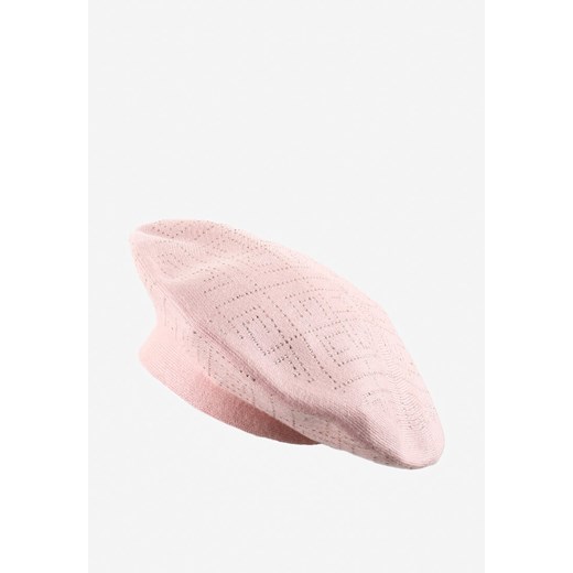 Jasnoróżowa Czapka Beret z Geometrycznym Wzorem z Cyrkoniami Holindia ze sklepu renee.pl w kategorii Berety damskie - zdjęcie 179878958