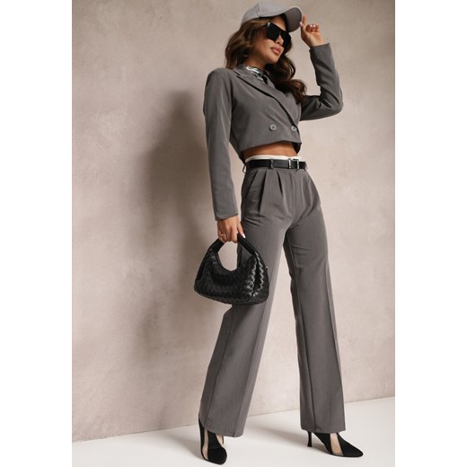 Szare Spodnie Garniturowe High Waist z Przeszyciami Variola ze sklepu renee.pl w kategorii Spodnie damskie - zdjęcie 179879657