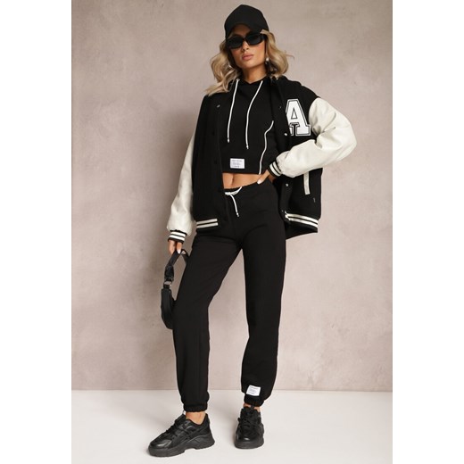 Czarny Dzianinowy Komplet Dresowy z Bawełny z Naszywkami Akbutol ze sklepu renee.pl w kategorii Dresy damskie - zdjęcie 179880145