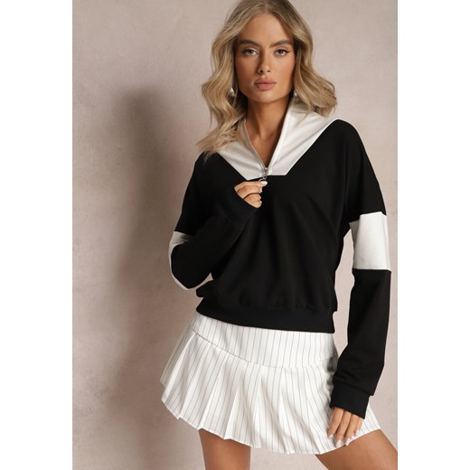 Czarna Bawełniana Bluza z Suwakiem w Stylu Polo Torellia ze sklepu renee.pl w kategorii Bluzy damskie - zdjęcie 179880195