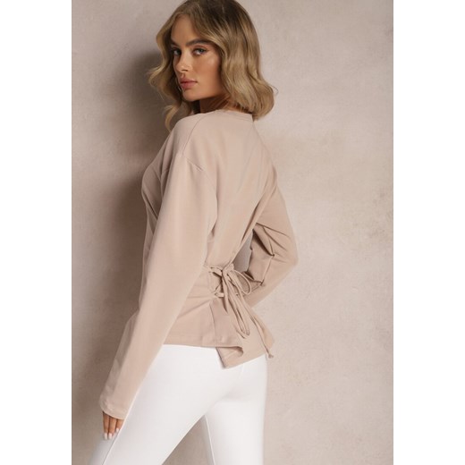 Beżowa Bawełniana Bluza z Ozdobnym Wiązaniem Fanarita ze sklepu renee.pl w kategorii Bluzy damskie - zdjęcie 179880245